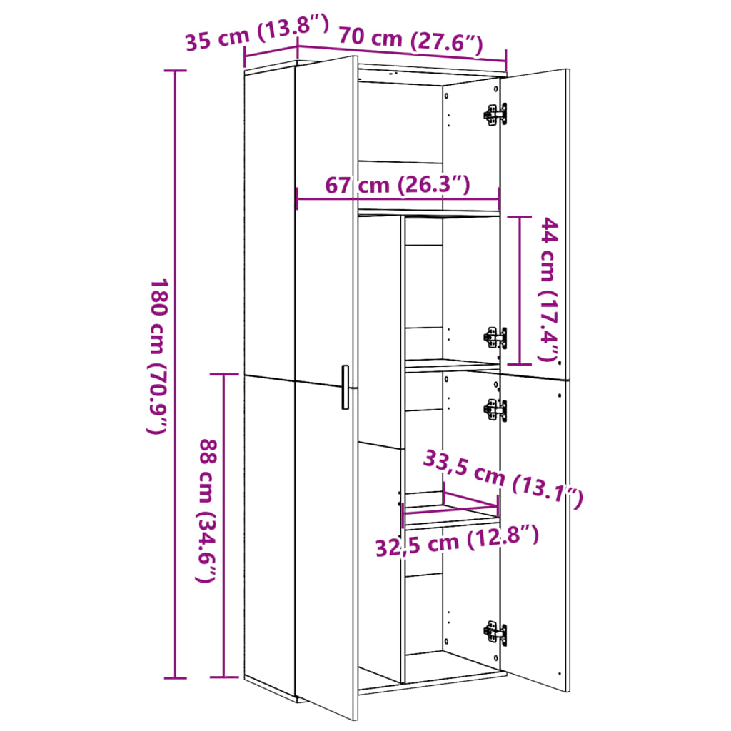 vidaXL Highboard Betongrau 70x35x180 cm Holzwerkstoff