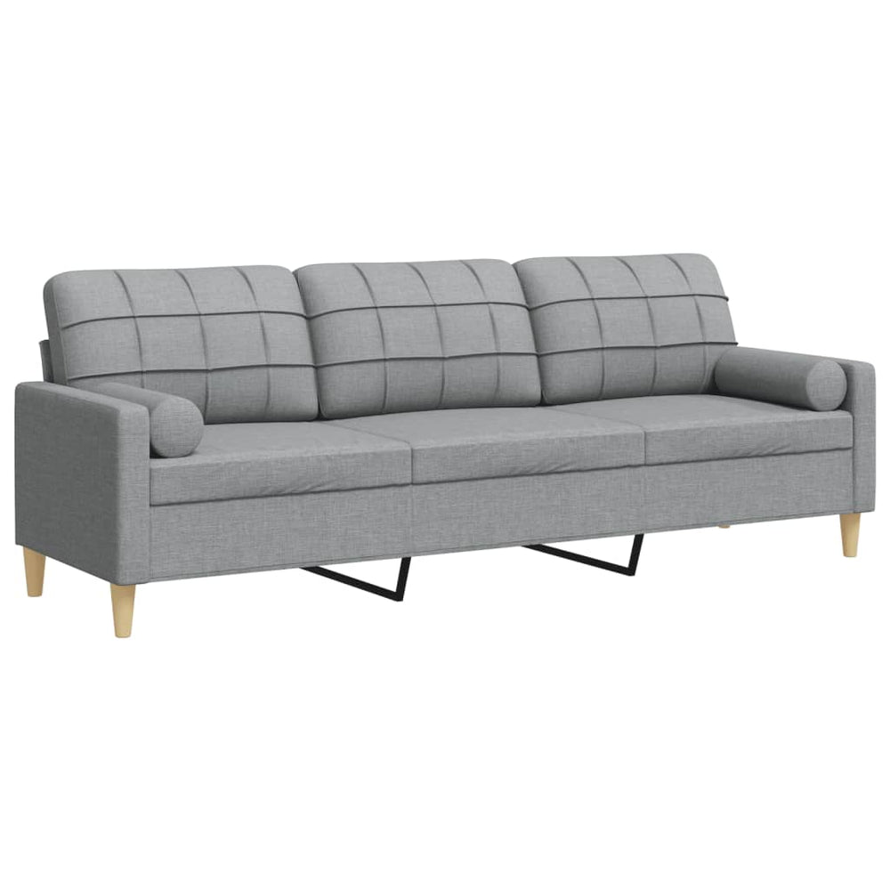 Sofa 3-Sitzer mit Zierkissen Hellgrau 210 cm Stoff Stilecasa