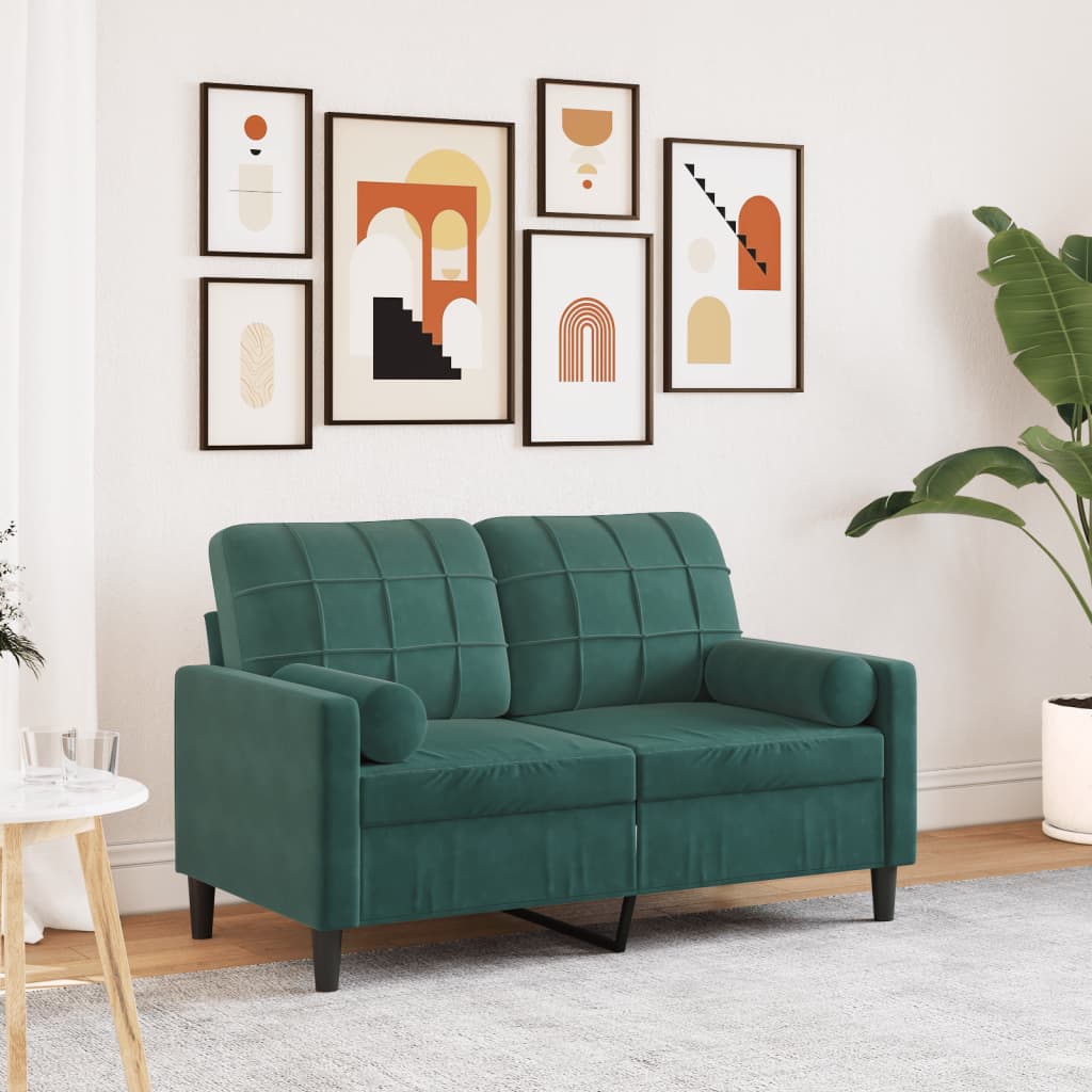 2-Sitzer-Sofa mit Zierkissen Dunkelgrün 120 cm Samt VIDAXL