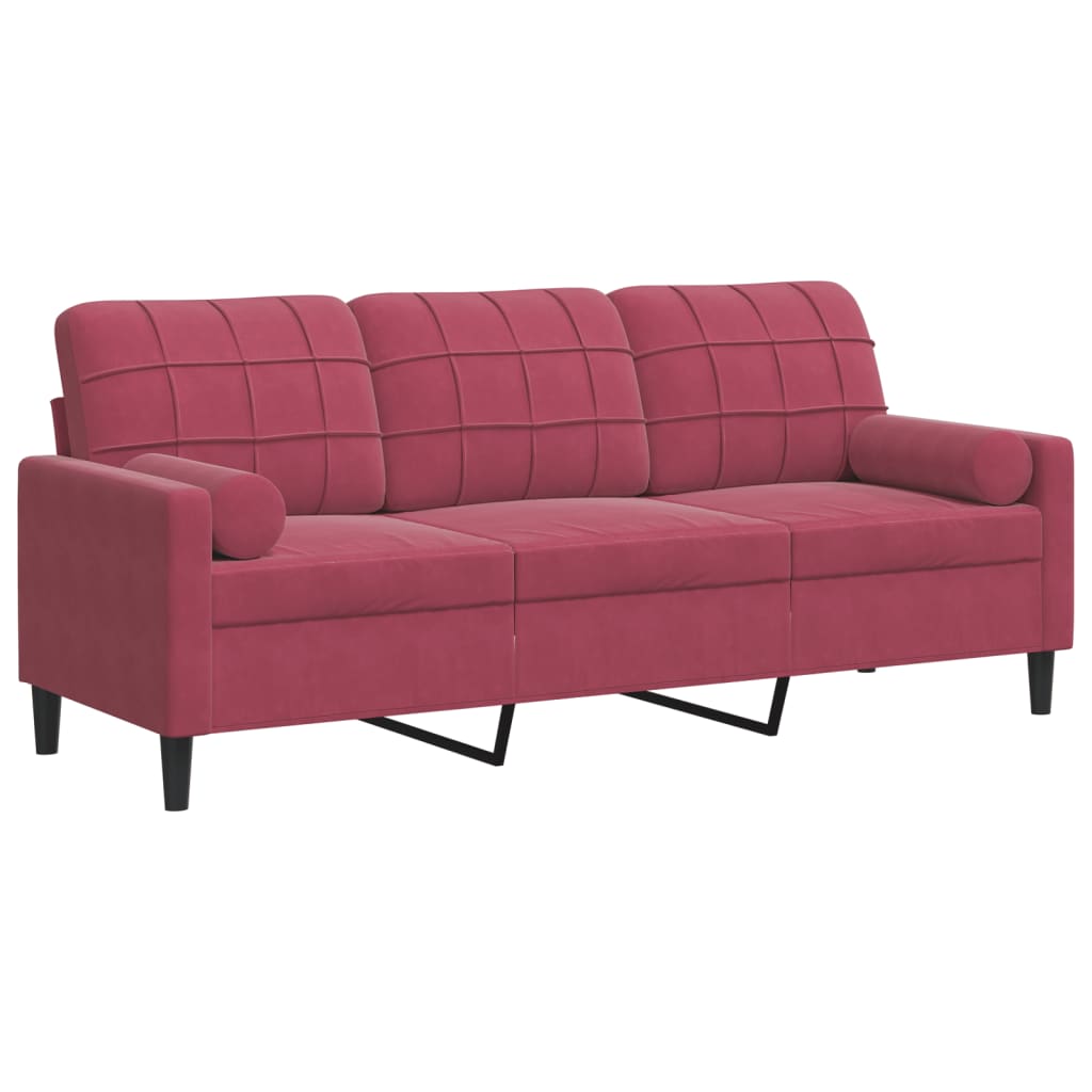 vidaXL 3-Sitzer-Sofa mit Zierkissen Weinrot 180 cm Samt