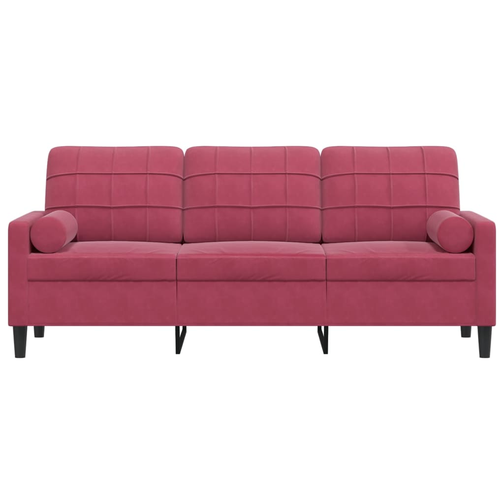 vidaXL 3-Sitzer-Sofa mit Zierkissen Weinrot 180 cm Samt