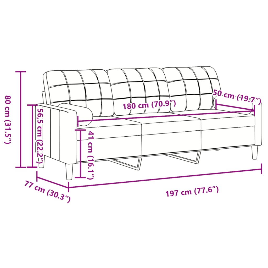 vidaXL 3-Sitzer-Sofa mit Zierkissen Weinrot 180 cm Samt