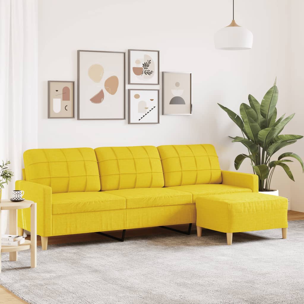 3-Sitzer-Sofa mit Hocker Hellgelb 210 cm Stoff Stilecasa