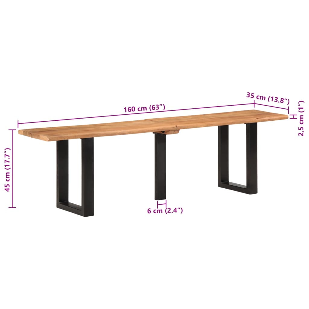 vidaXL Bank 160 cm Massivholz Akazie und Stahl