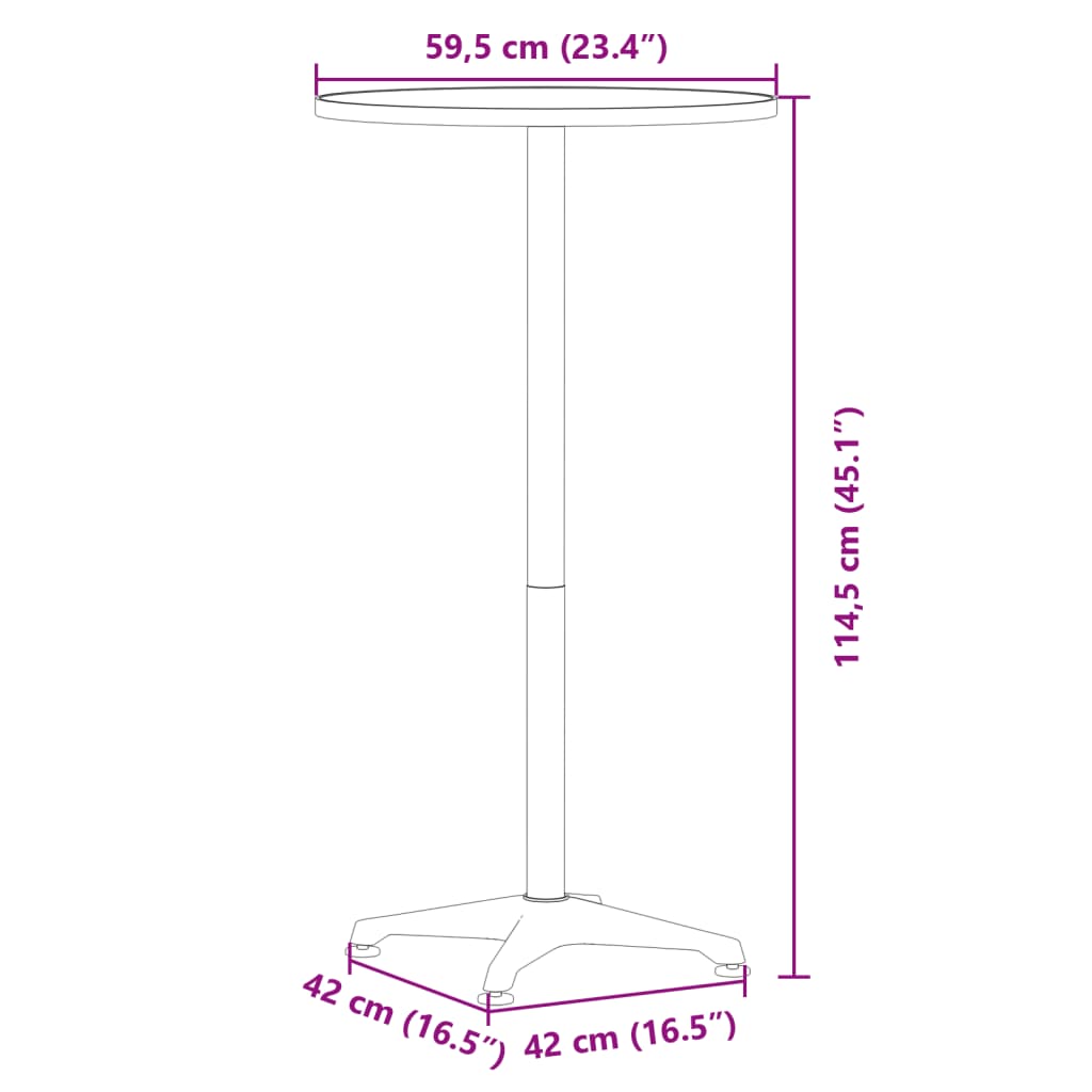 vidaXL Outdoor-Bartisch Höhenverstellbar Ø59,5x70/114,5 cm Aluminium