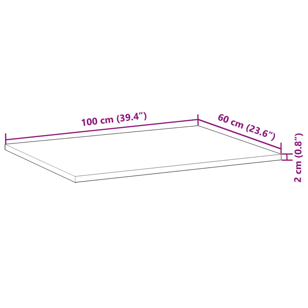 vidaXL Schreibtischplatte Unbehandelt 100x60x2 cm Massivholz Akazie