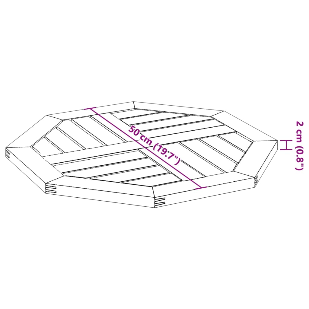 vidaXL Tischplatte 50x50x2 cm Achteckig Massivholz Akazie