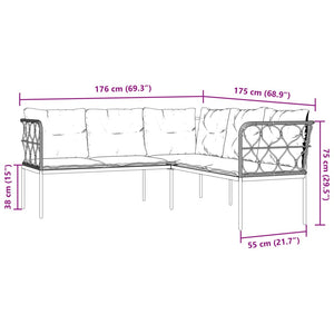 vidaXL Gartensofa in L-Form mit Kissen Schwarz Stahl und Textilene