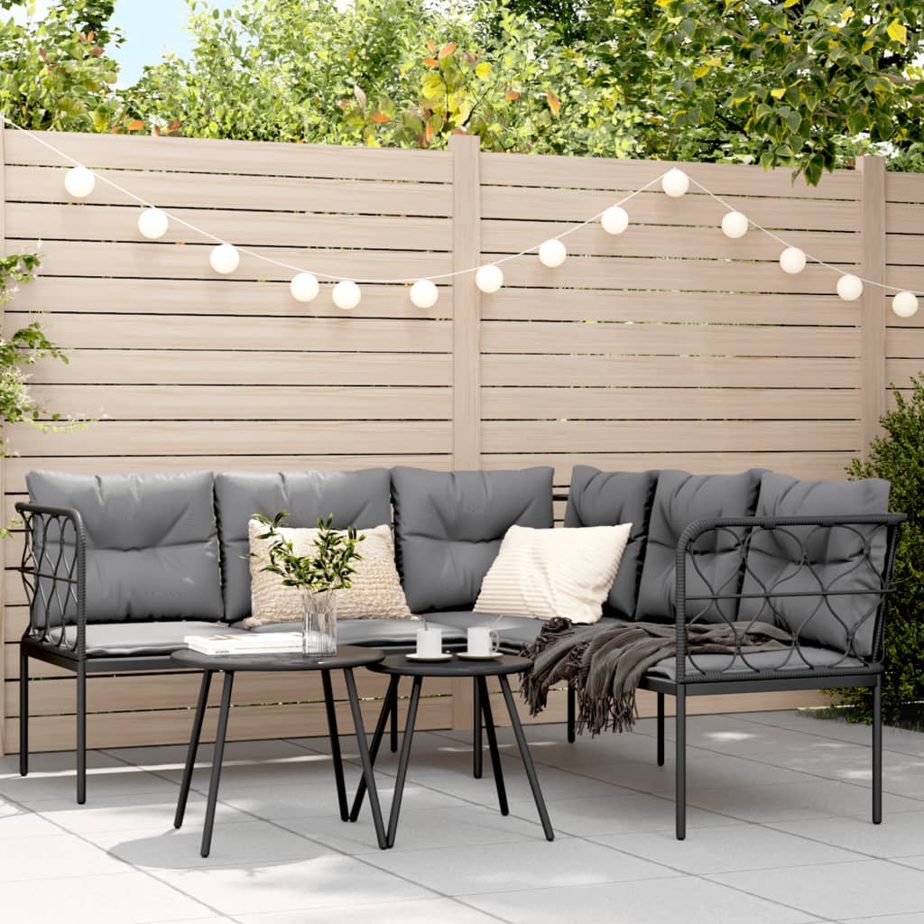 vidaXL Gartensofa in L-Form mit Kissen Schwarz Stahl und Textilene