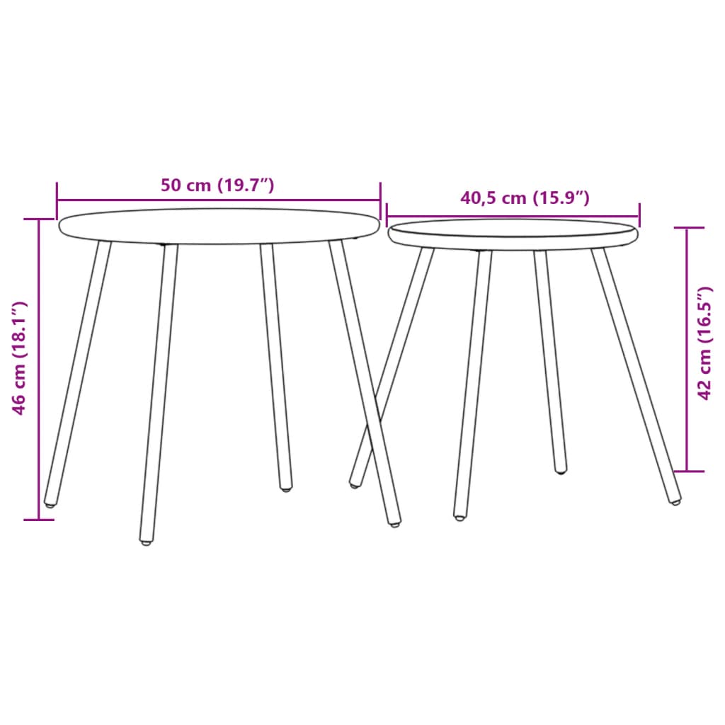 vidaXL Garten-Couchtisch 2 Stk. Rund Schwarz Pulverbeschichteter Stahl