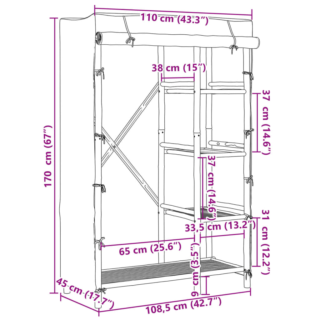 vidaXL Kleiderschrank 110x45x170 cm Bambus