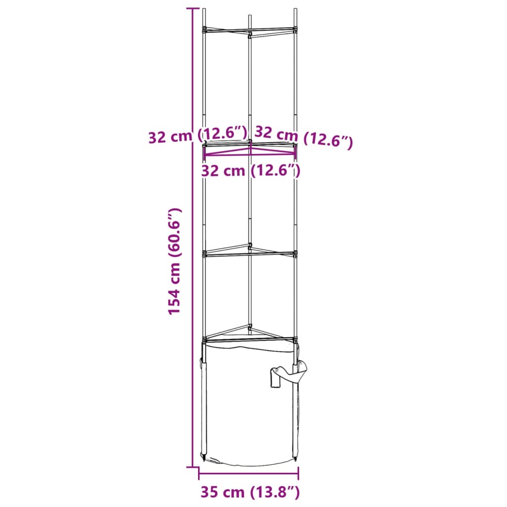 Tomatenkäfig mit Pflanzsack 2 Stk. 154 cm Stahl und PP