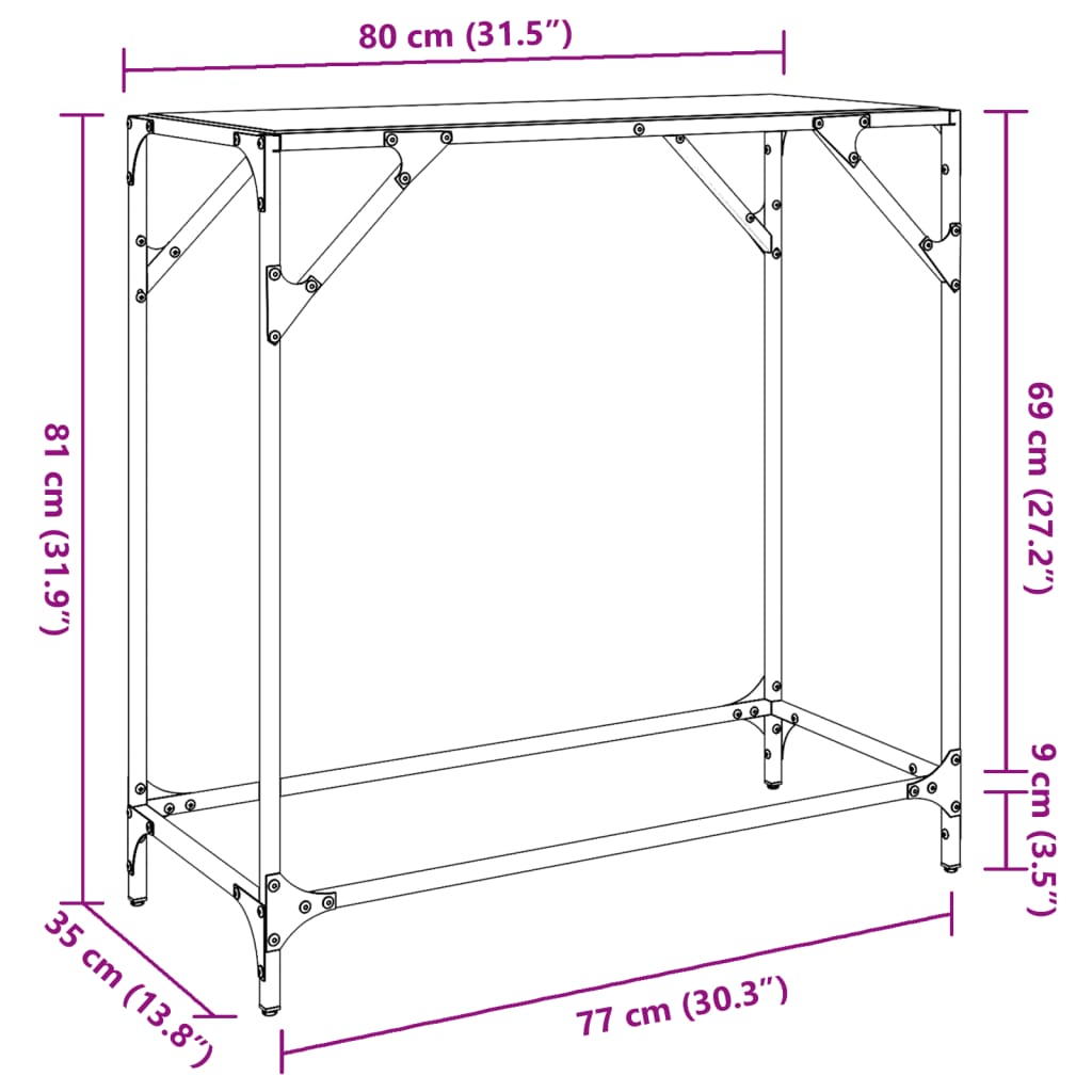 vidaXL Konsolentisch mit Glasplatte Schwarz 80x35x81 cm Stahl