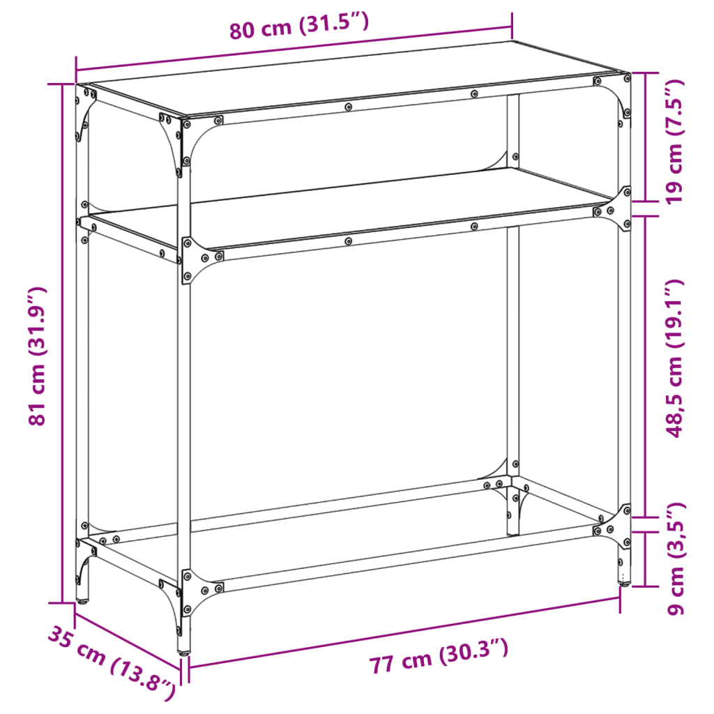 vidaXL Konsolentisch mit Glasplatte Transparent 80x35x81 cm Stahl