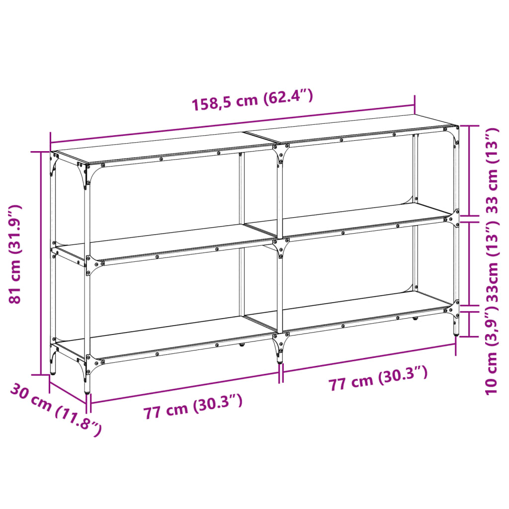 vidaXL Konsolentisch mit Glasplatte Schwarz 158,5x30x81 cm Stahl