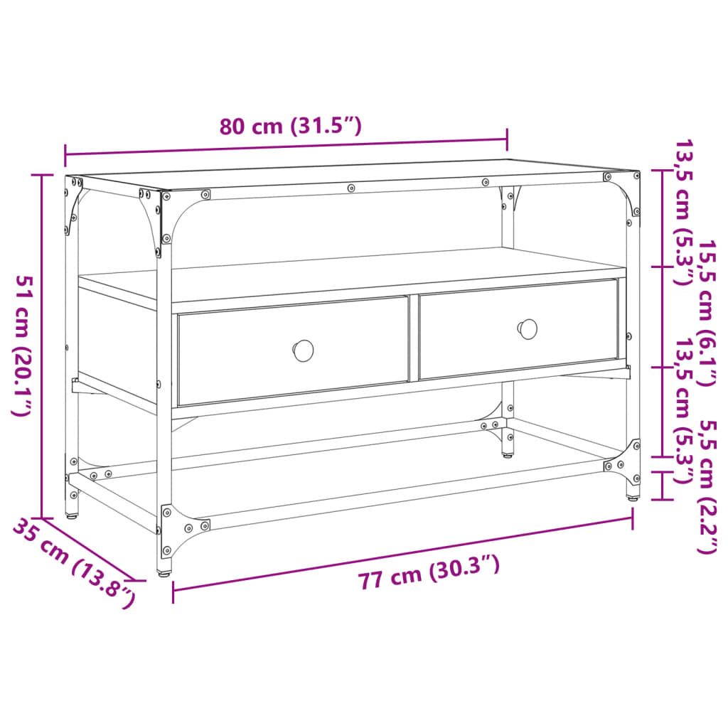 vidaXL TV-Schrank mit Glasplatte Räuchereiche 80x35x51cm Holzwerkstoff