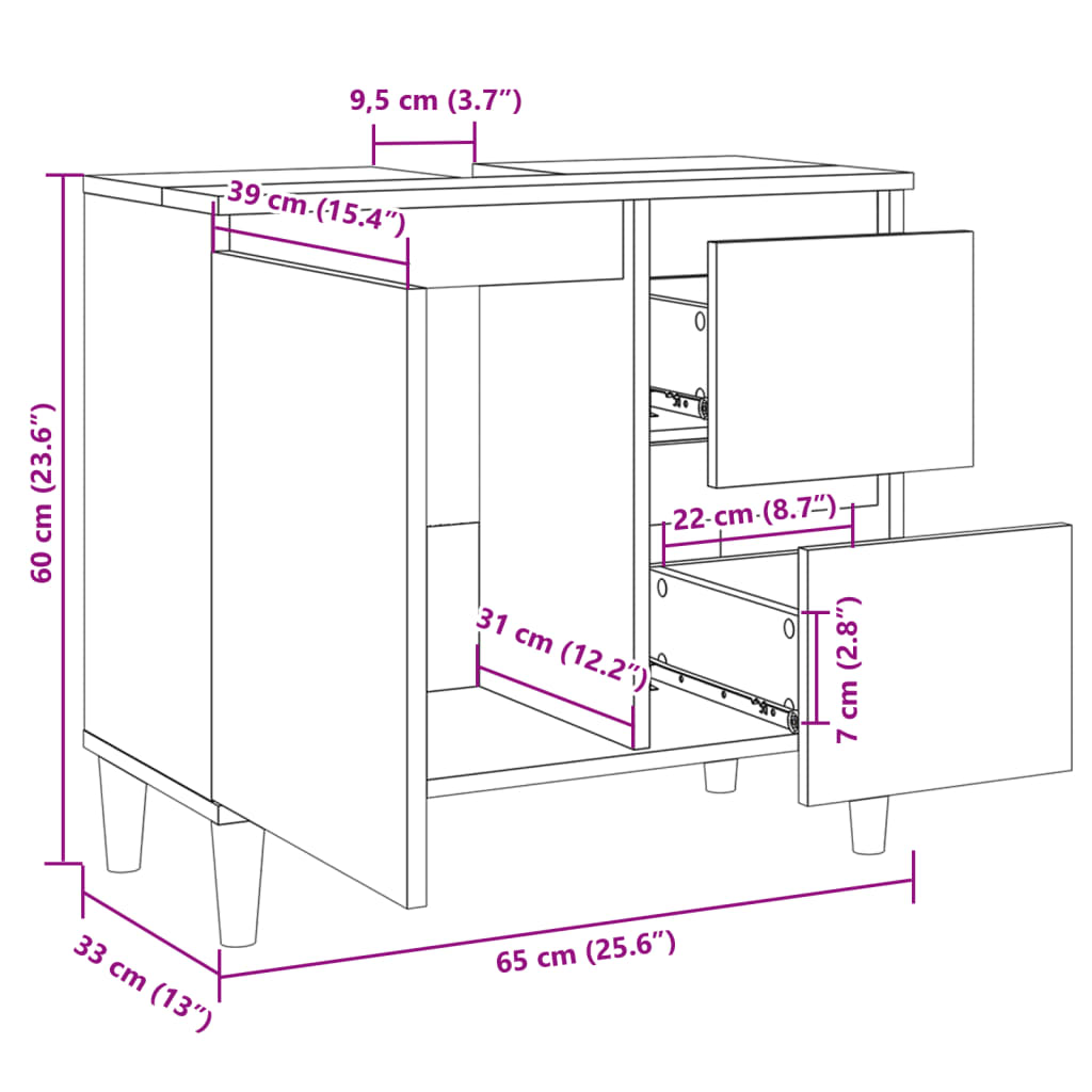 vidaXL Badschrank Sonoma-Eiche 65x33x60 cm Holzwerkstoff