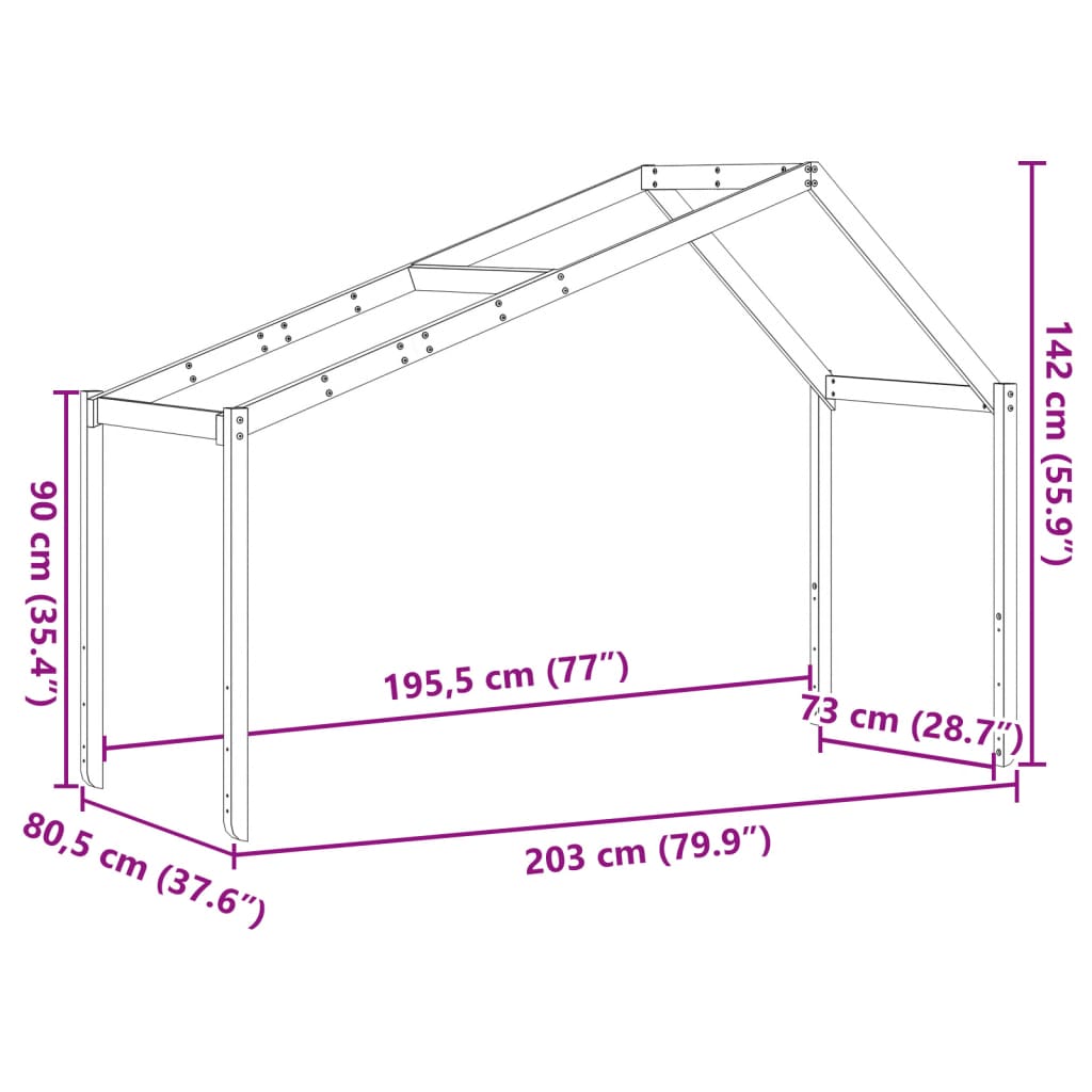 vidaXL Dach für Kinderbett Wachsbraun 203x80,5x142cm Massivholz Kiefer