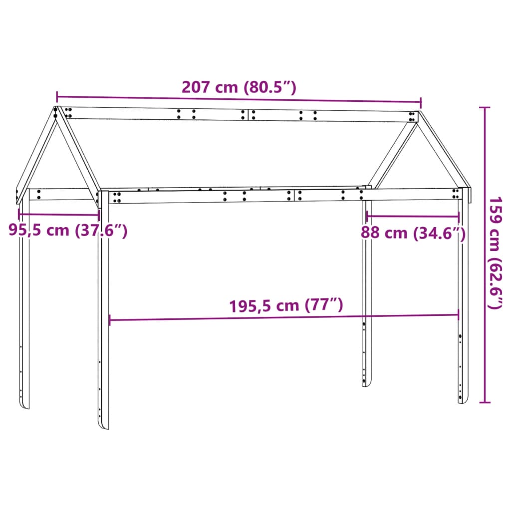 vidaXL Dach für Kinderbett 207x95,5x159 cm Massivholz Kiefer