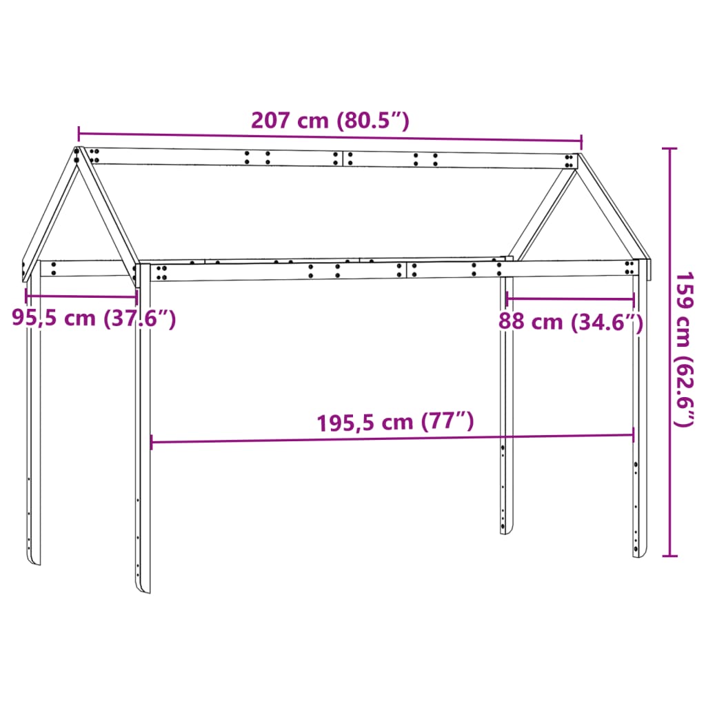 vidaXL Dach für Kinderbett Wachsbraun 207x95,5x159cm Massivholz Kiefer