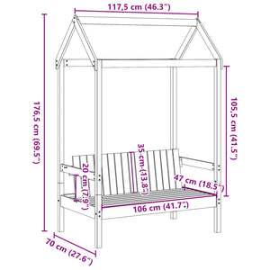 vidaXL Bank mit Dach 117,5x70x176,5 cm Massivholz Kiefer