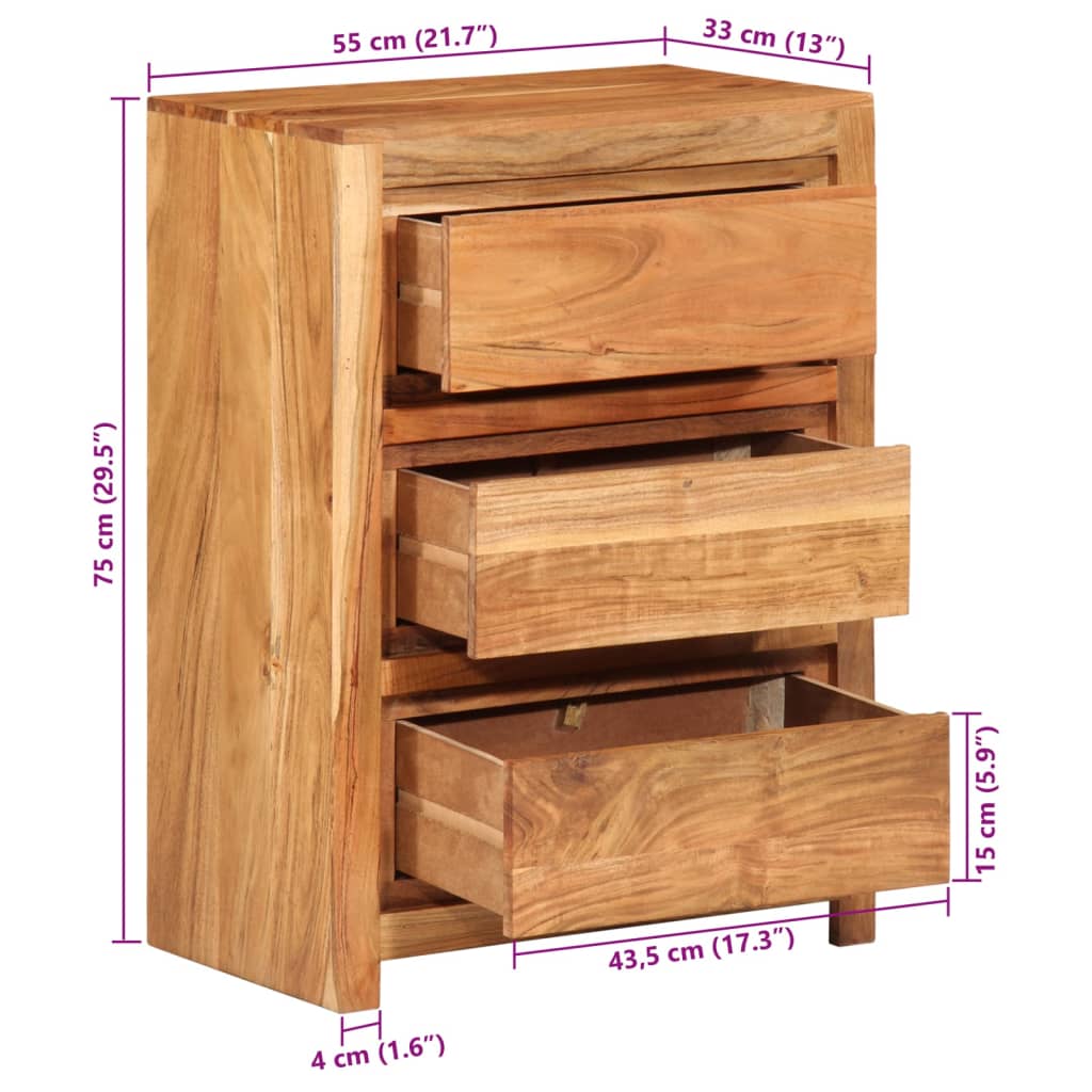 Schubladenschrank 55x33x75 cm Massivholz Akazie Stilecasa