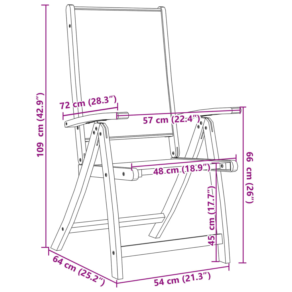 vidaXL Gartenstühle 2 Stk. Klappbar Massivholz Akazie und Textilene