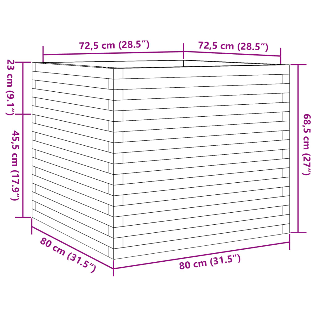 Pflanzkübel Wachsbraun 80x80x68,5 cm Massivholz Kiefer