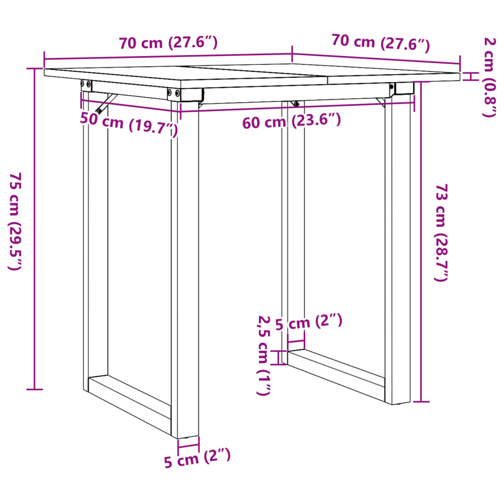 Esstisch O-Gestell 70x70x75 cm Massivholz Kiefer und Gusseisen