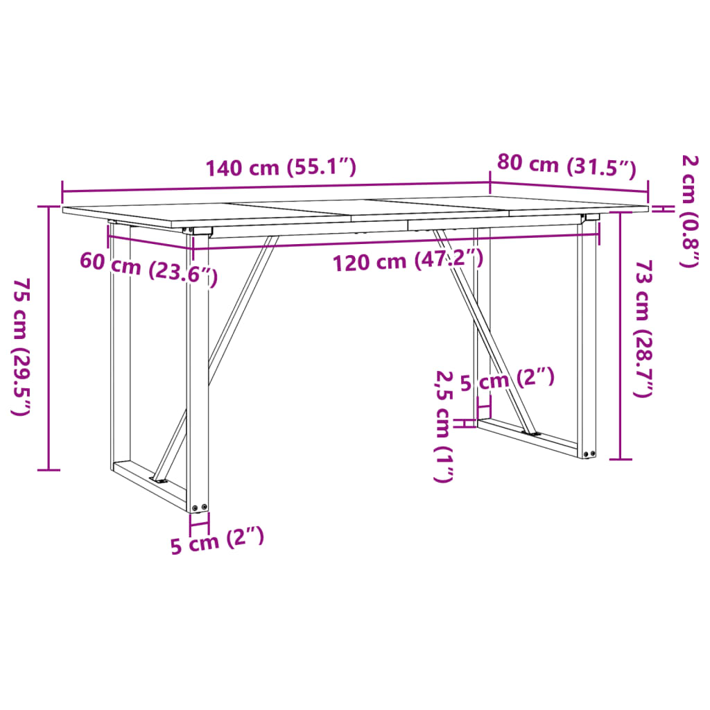 vidaXL Esstisch O-Gestell 140x80x75 cm Massivholz Kiefer und Gusseisen