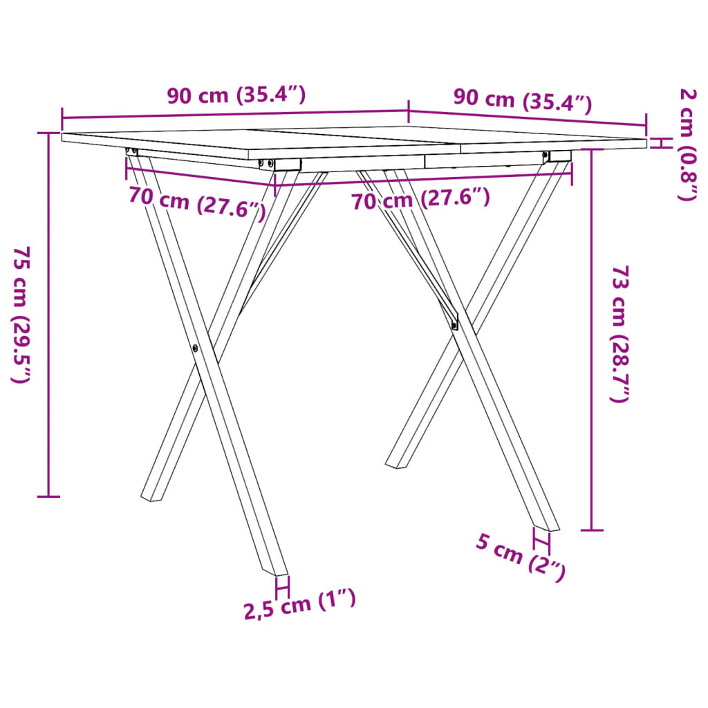 Esstisch X-Gestell 90x90x75cm Massivholz Kiefer und Gusseisen Stilecasa