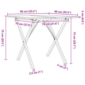 Esstisch X-Gestell 90x90x75cm Massivholz Kiefer und Gusseisen Stilecasa