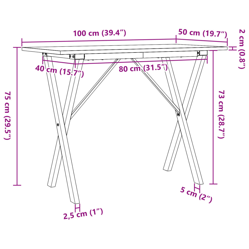 vidaXL Esstisch X-Gestell 100x50x75 cm Massivholz Kiefer und Gusseisen