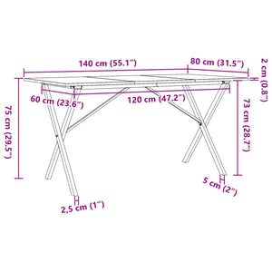 Esstisch X-Gestell 140x80x75 cm Massivholz Kiefer und Gusseisen