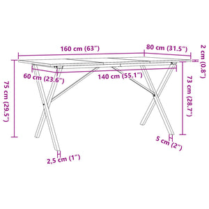 Esstisch X-Gestell 160x80x75 cm Massivholz Kiefer und Gusseisen