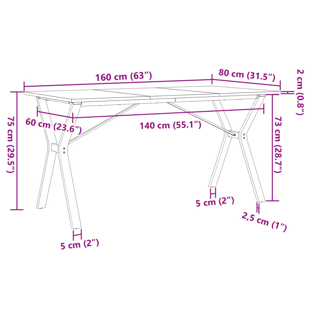 Esstisch Y-Gestell 160x80x75 cm Massivholz Kiefer und Gusseisen Stilecasa