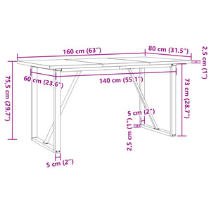 Esstisch O-Gestell 160x80x75,5 cm Massivholz Kiefer & Gusseisen Stilecasa