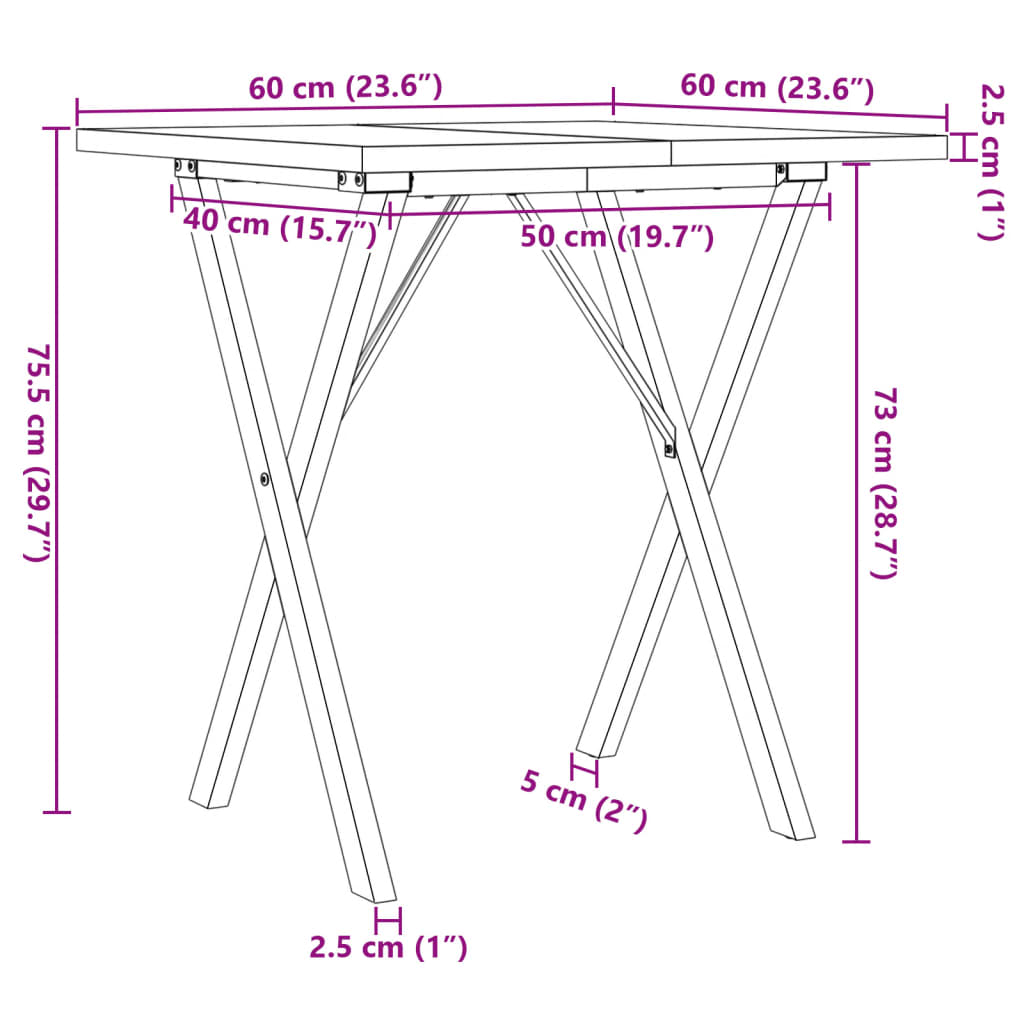 vidaXL Esstisch X-Gestell 60x60x75,5cm Massivholz Kiefer und Gusseisen