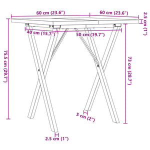 vidaXL Esstisch X-Gestell 60x60x75,5cm Massivholz Kiefer und Gusseisen