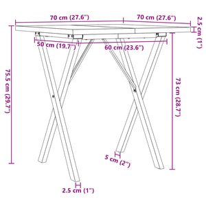 Esstisch X-Gestell 70x70x75,5cm Massivholz Kiefer und Gusseisen Stilecasa