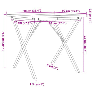 Esstisch X-Gestell 90x90x75,5 Massivholz Kiefer und Gusseisen Stilecasa