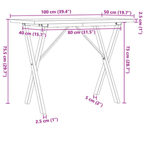 Esstisch X-Gestell 100x50x75,5 cm Massivholz Kiefer & Gusseisen