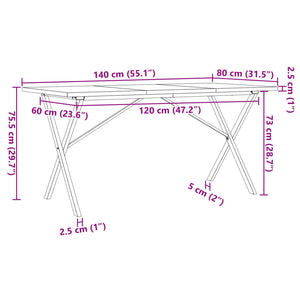 vidaXL Esstisch X-Gestell 140x80x75,5 cm Massivholz Kiefer & Gusseisen