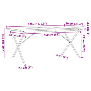 Esstisch X-Gestell 180x90x75,5 cm Massivholz Kiefer & Gusseisen Stilecasa