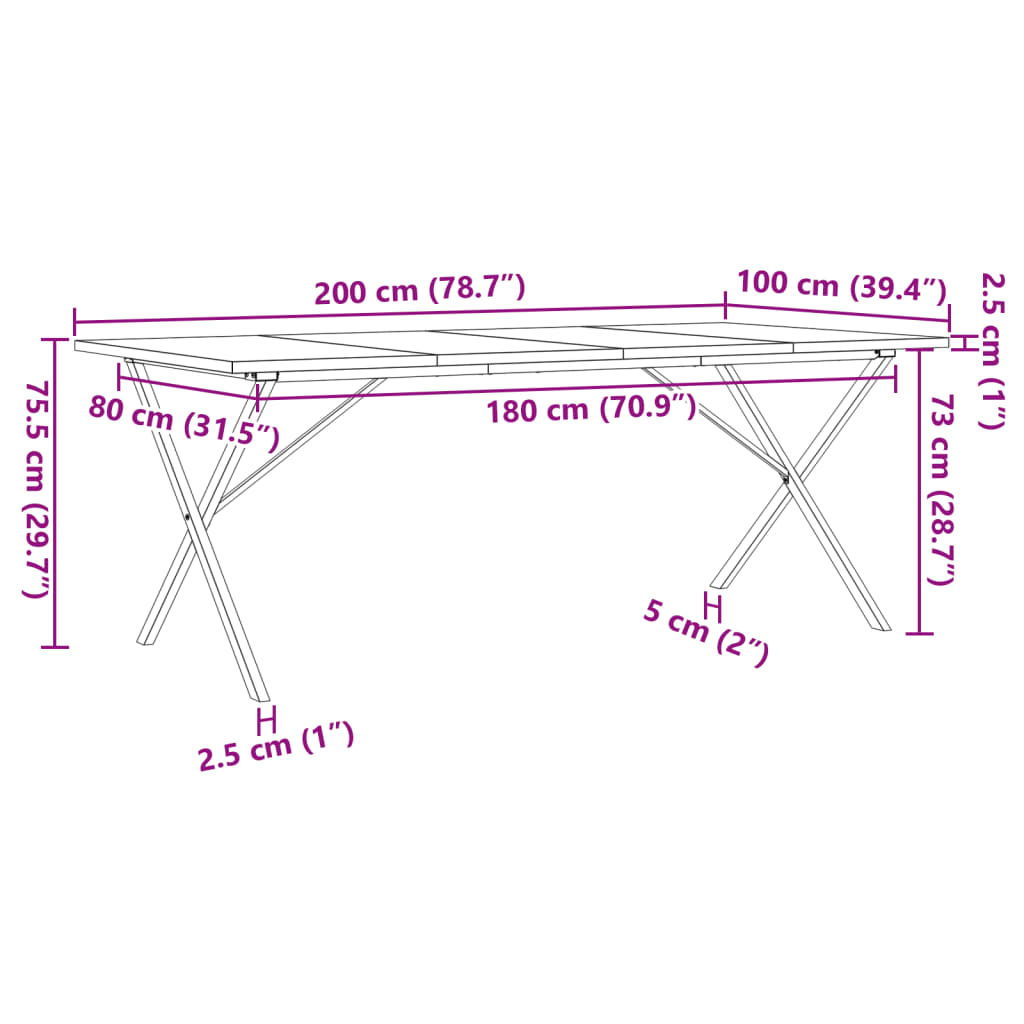 vidaXL Esstisch X-Gestell 200x100x75,5cm Massivholz Kiefer & Gusseisen