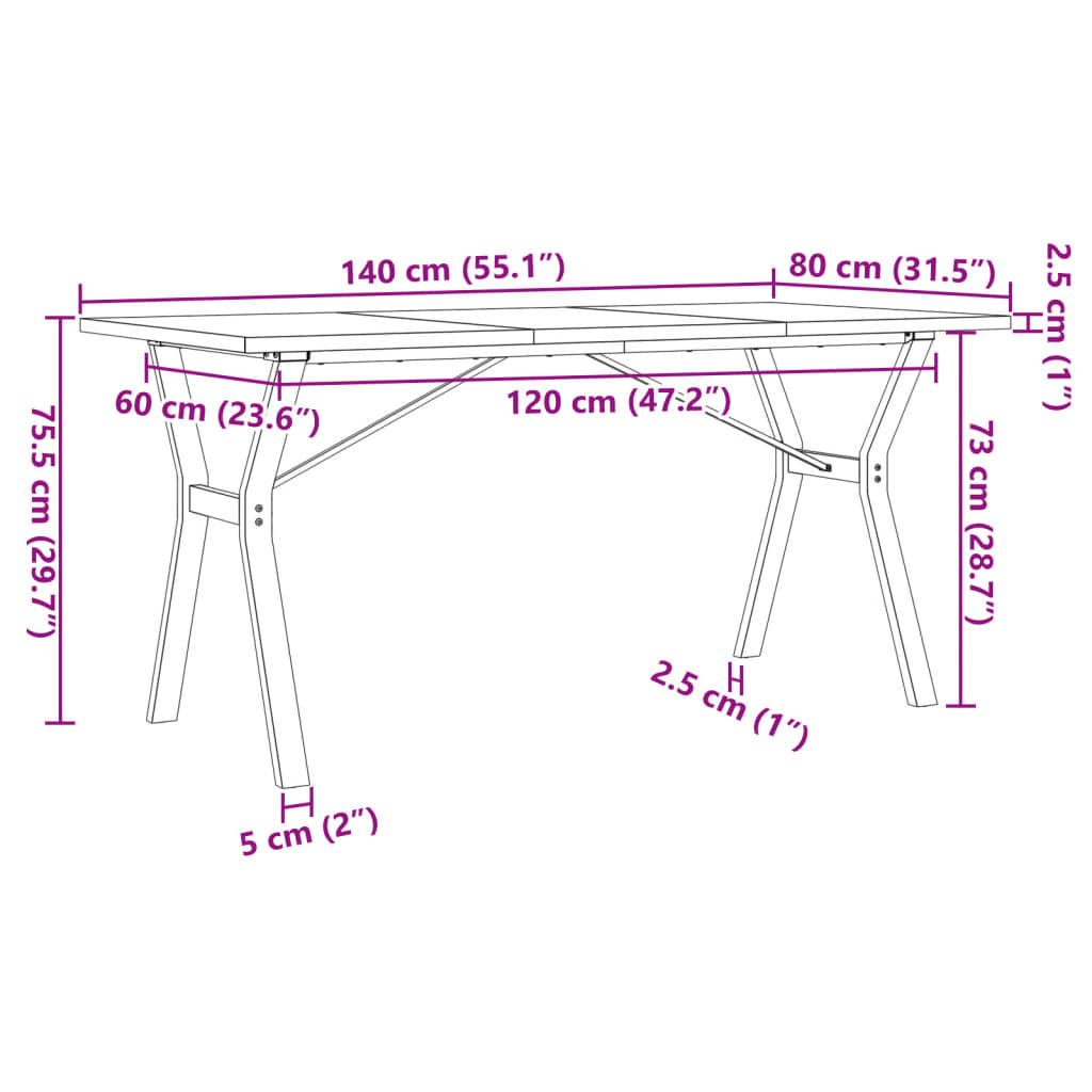 Esstisch Y-Gestell 140x80x75,5 cm Massivholz Kiefer & Gusseisen Stilecasa