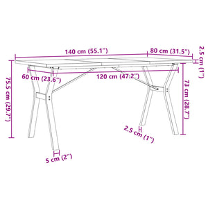 Esstisch Y-Gestell 140x80x75,5 cm Massivholz Kiefer & Gusseisen Stilecasa