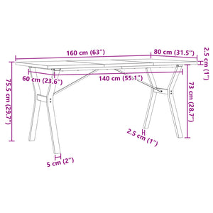 Esstisch Y-Gestell 160x80x75,5 cm Massivholz Kiefer & Gusseisen Stilecasa