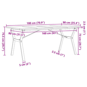 Esstisch Y-Gestell 180x90x75,5 cm Massivholz Kiefer & Gusseisen Stilecasa