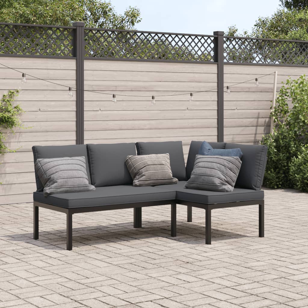 vidaXL 2-tlg. Garten-Sofagarnitur mit Kissen Schwarz Aluminium